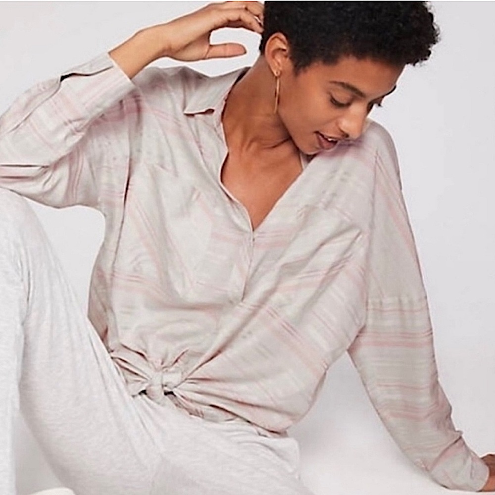 Lou & Grey Striped Oversized Buttondown Shirt Size Medium